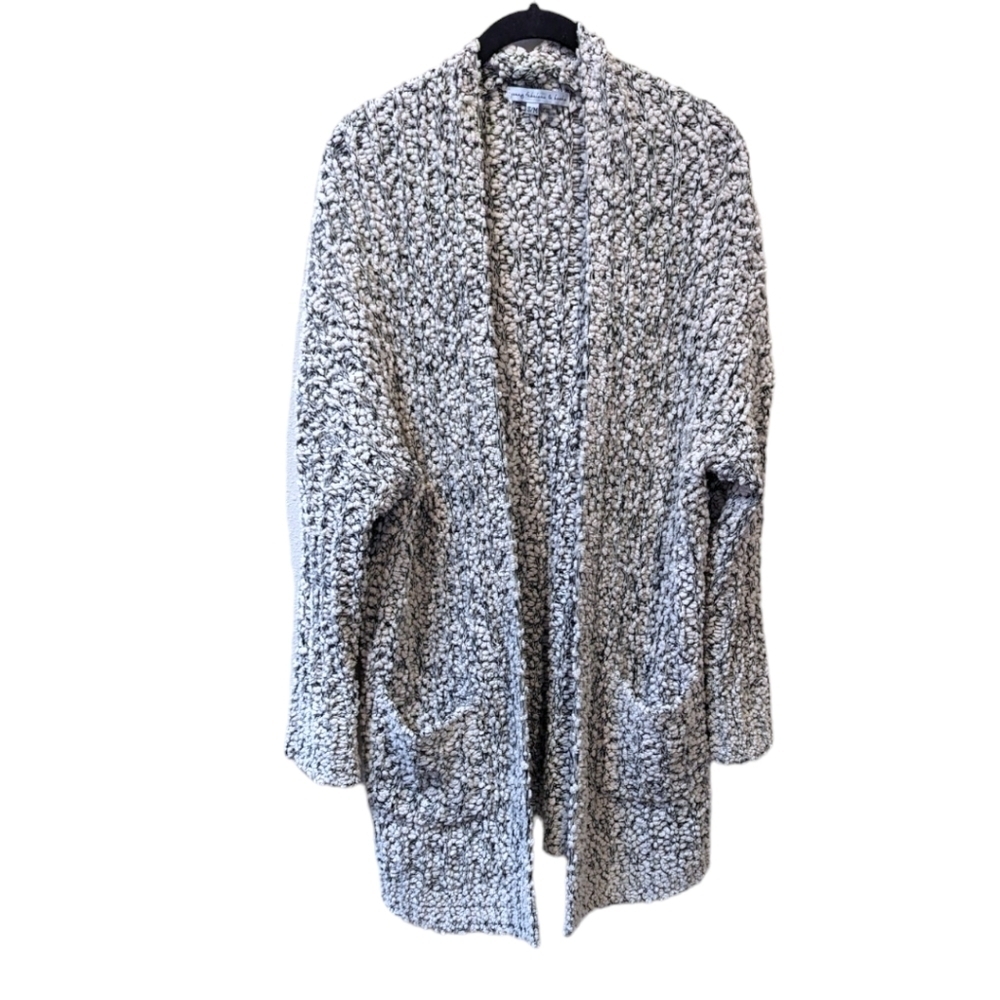 Young Fabulous & Broke Off White/Grey Nubby Open Knit Open Front Cardigan (S-M)